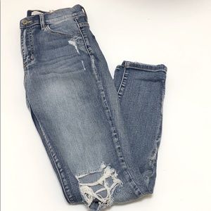 Distressed Medium Wash High Waisted Skinny Jeans